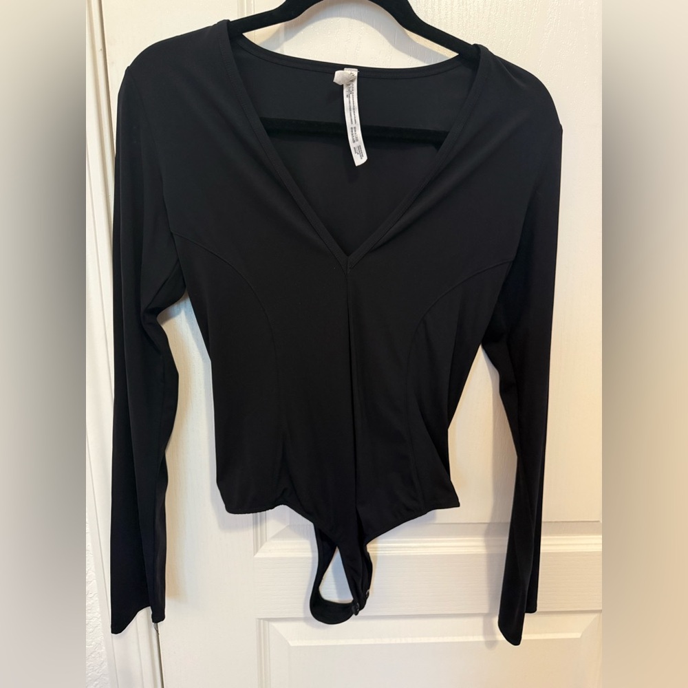 Free People Black Long Sleeve Bodysuit